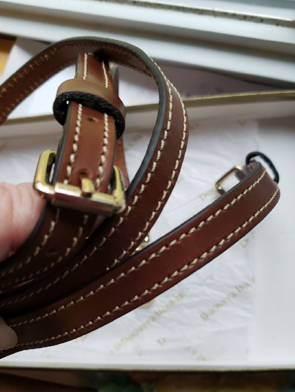 Dooney & Bourke Brown Leather Crossbody Strap with Gold Hardware - Picture 4 of 5